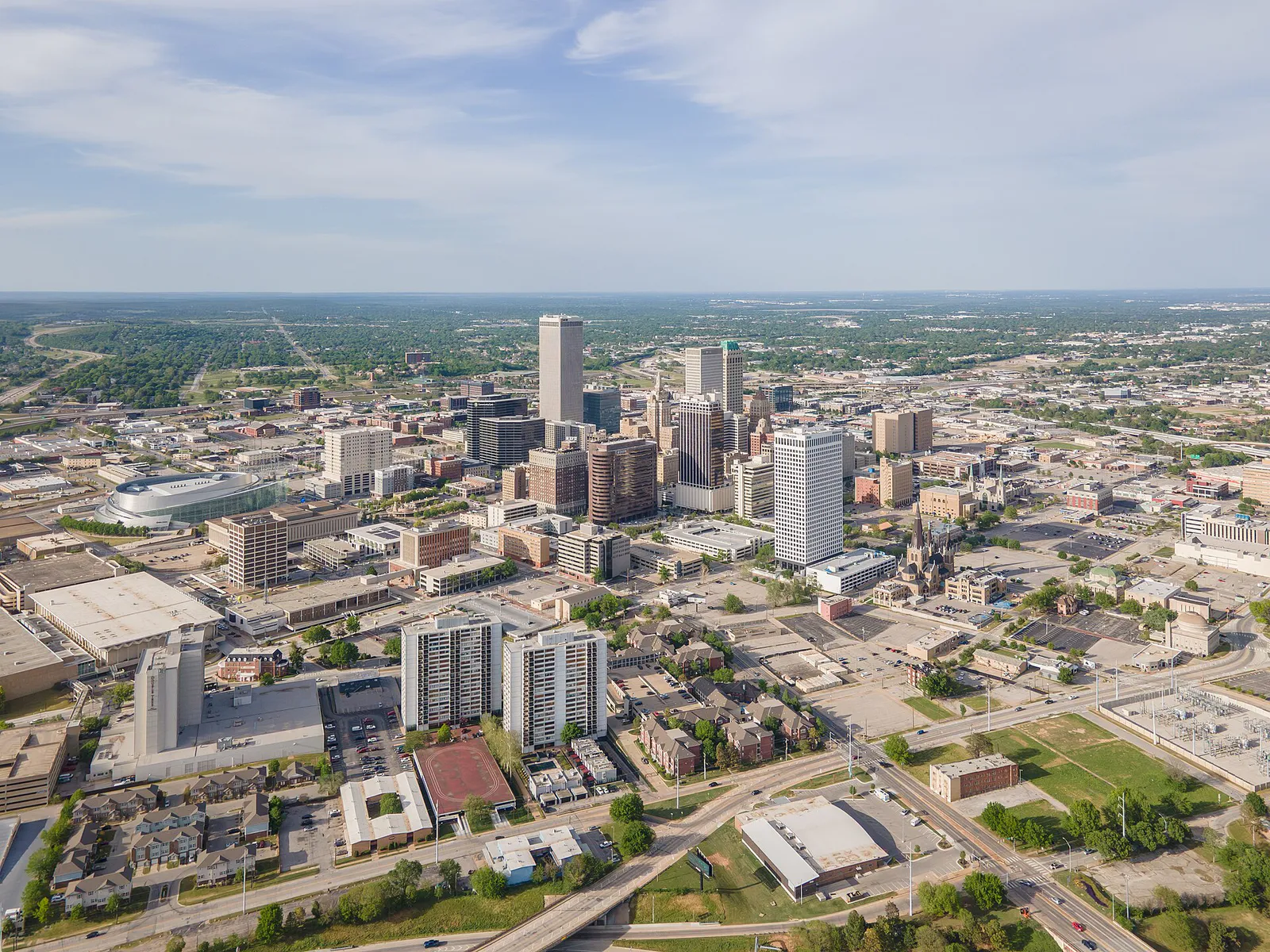 Tulsa skyline aerial, April 2023, Oklahoma