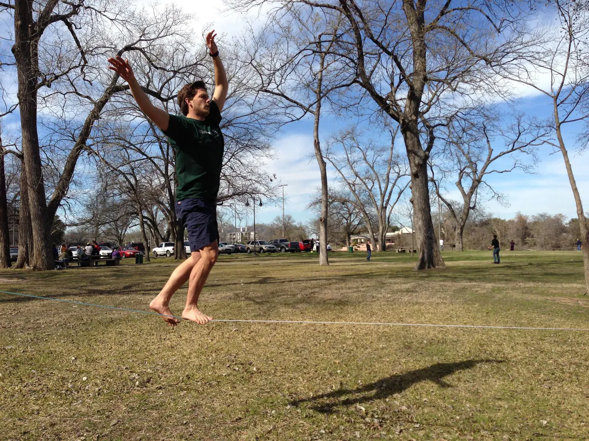 Slacklining in Cameron Park, Waco, Texas