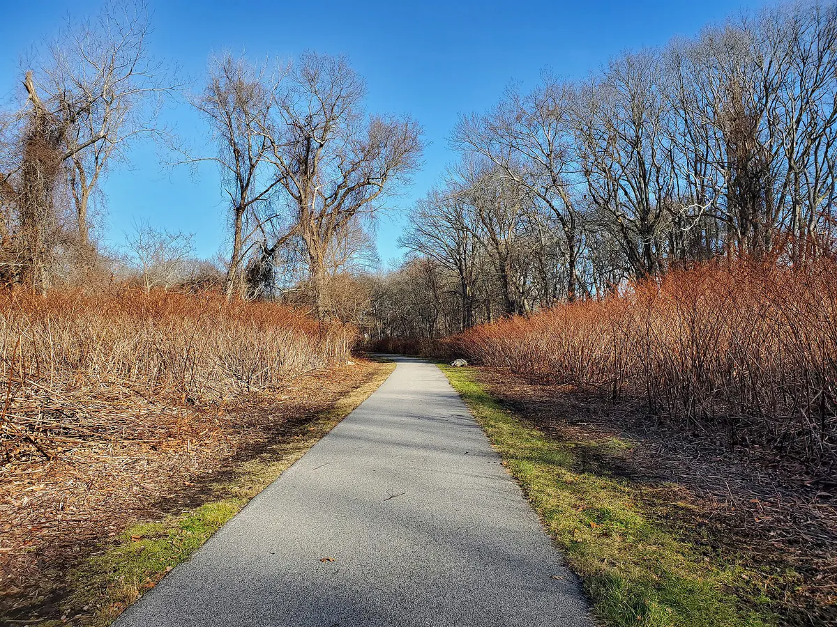 Meadow View Avenue path, Warwick, Rhode Island, December 2023