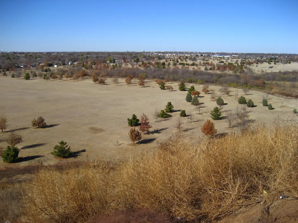 Looking down at the disc golf course in Wichita Falls, Texas
