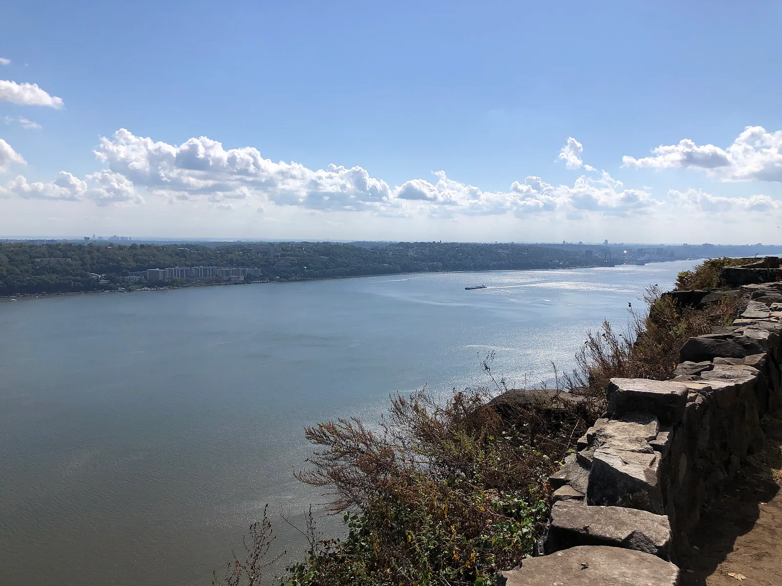 2024-10-07 12 08 27 View south-southeast across the Hudson River towards Yonkers in Westchester County, New York from State Line Lookout within Palisades Interstate Park in Alpine, Bergen County, New Jersey
