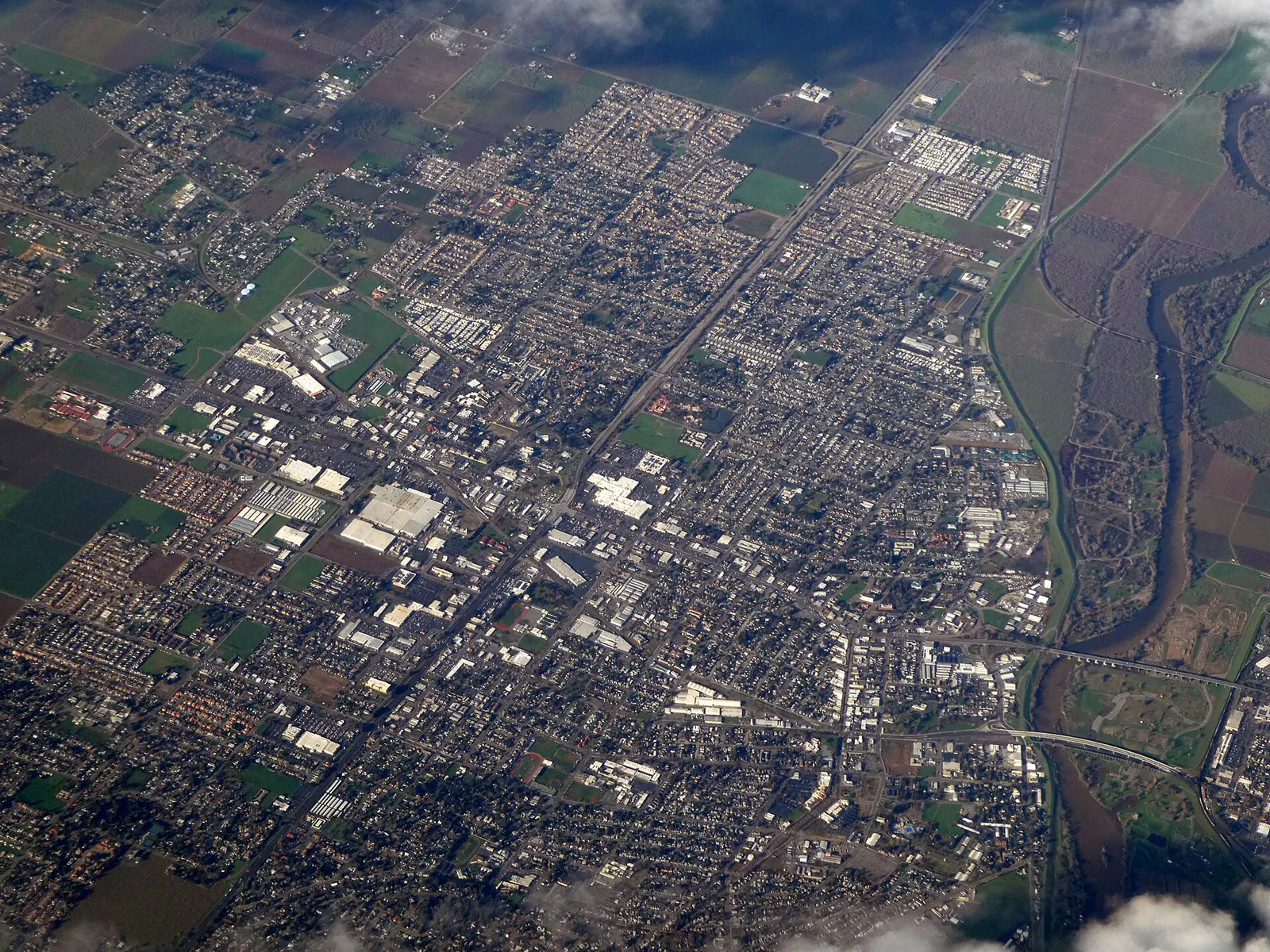 Aerial view of Yuba City, December 2021, California